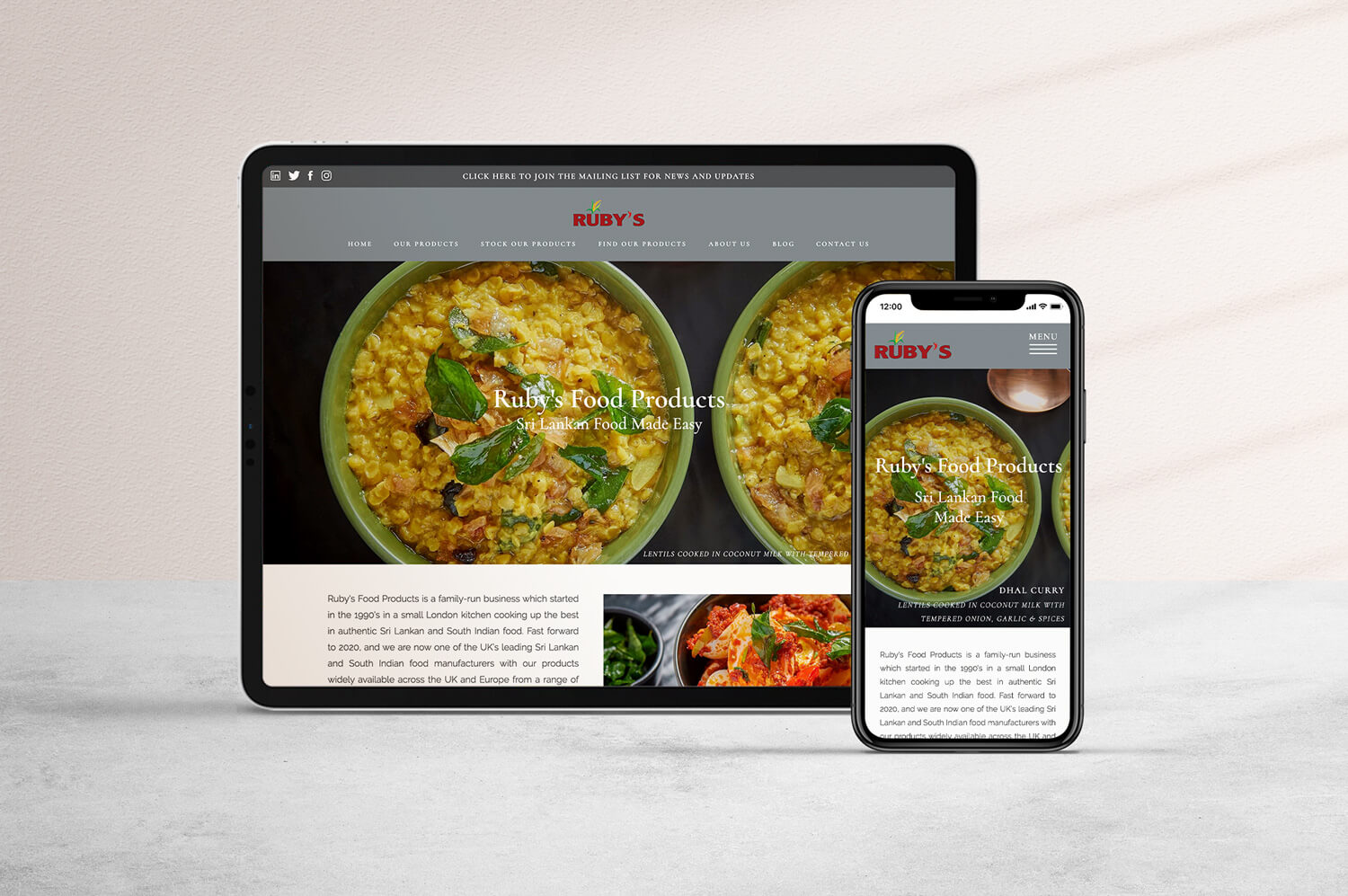 Ruby's Food Products Website